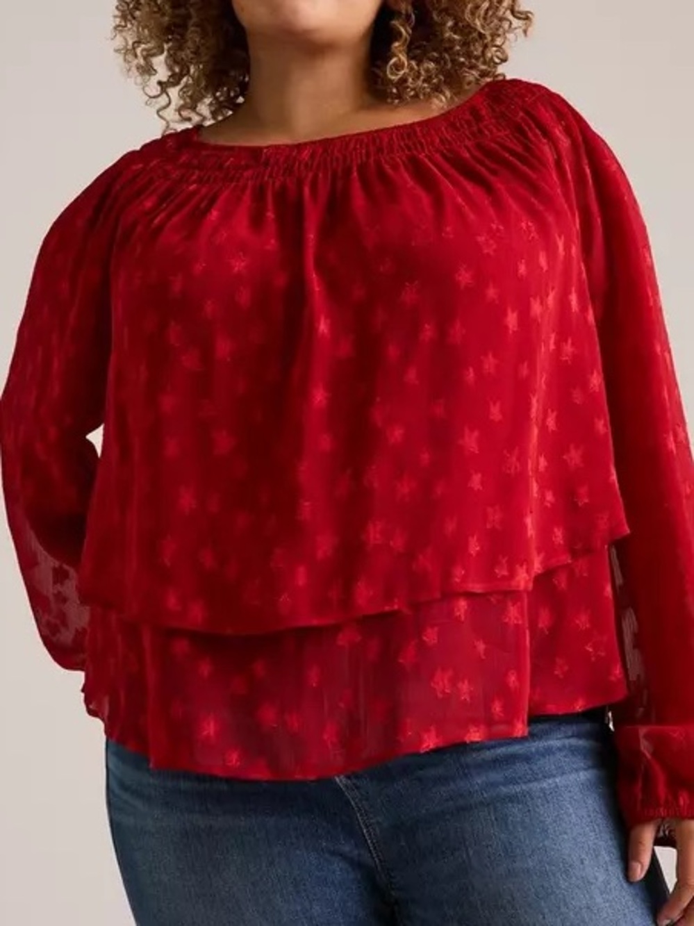 Torrid NWT Festi Red Star Print Tie Back Long Sleeve Flowy Blouse Size 3X - Picture 3 of 10